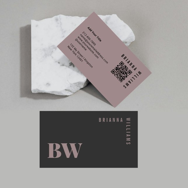 Professional QR Code Grey Pink Monogram Minimal Business Card (Creator Uploaded)