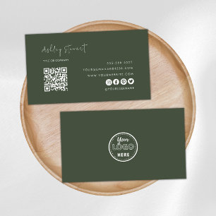 Professional Qr Code Logo Modern Forest Green Business Card