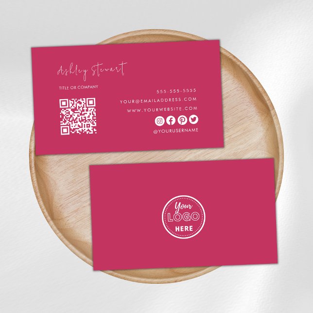 Professional Qr Code Logo Modern Hot Pink Business Card (Creator Uploaded)