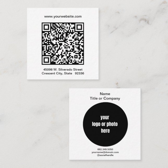 Professional QR Code Minimal Square Business Card (Front/Back)