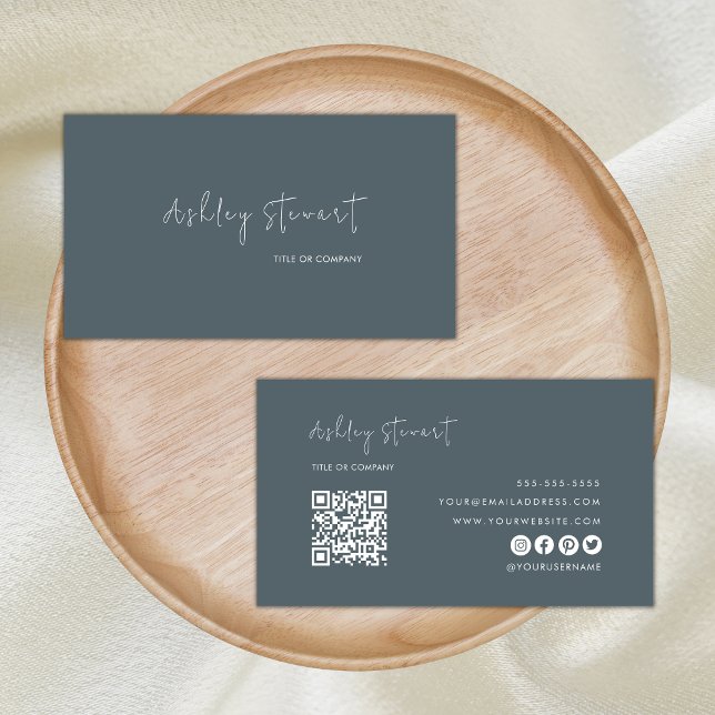 Professional Qr Code Modern Minimalist Navy Business Card (Creator Uploaded)