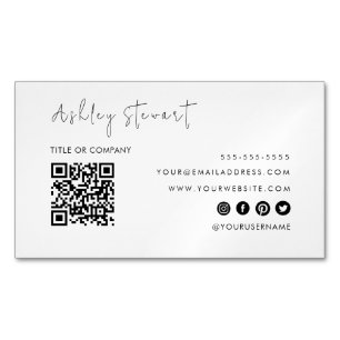 Professional Qr Code Modern Minimalist White Magnetic Business Card
