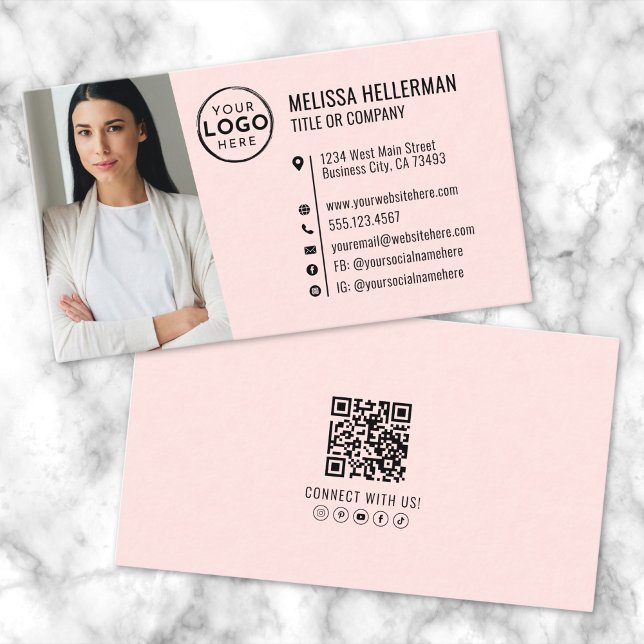 Professional QR Code Photo Your Logo Pink Business Card (Professional QR Code Photo Your Logo Pink Business Card)