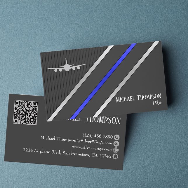 Professional QR Code Pilot Stylish Aviation Business Card (Creator Uploaded)