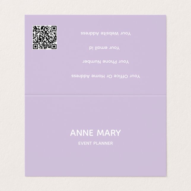 Professional QR Code Purple White Lavender Violet Business Card (Outside Unfolded)