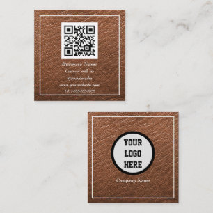 Professional QR Code Scannable Brown Leather Square Business Card