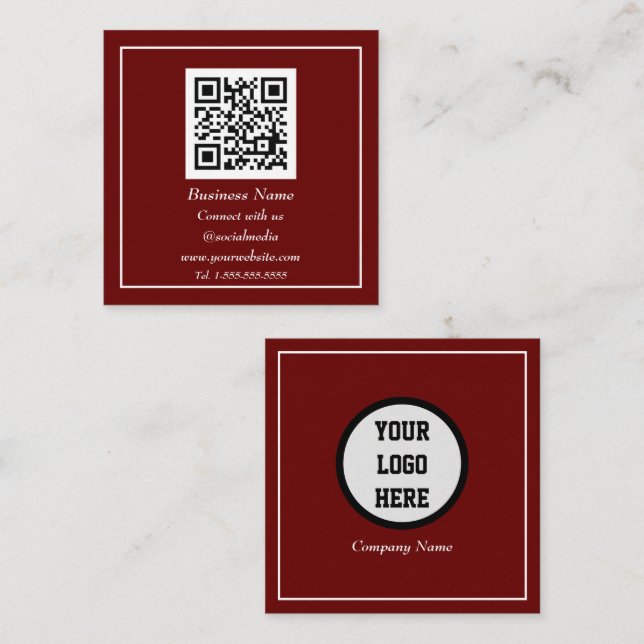 Professional QR Code Scannable Burgundy Maroon Square Business Card (Front/Back)