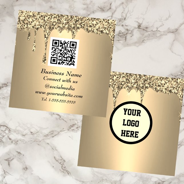 Professional QR Code Scannable Gold Glitter  Square Business Card (Creator Uploaded)
