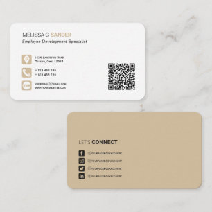 Professional QR code social media beige Business C Card