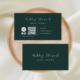 Professional Qr Code Social Media Dark Green Business Card