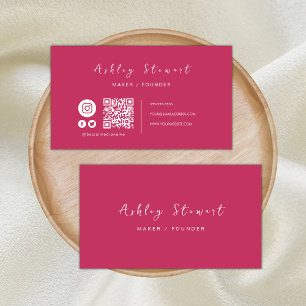 Professional Qr Code Social Media Hot Pink Business Card