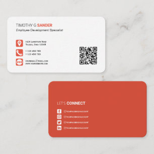 Professional QR code social media network orange B Business Card