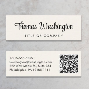 Professional QR Code Stylish Script Cream Mini Business Card