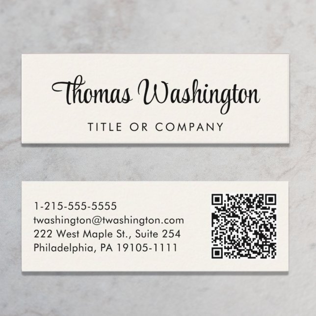 Professional QR Code Stylish Script Cream Mini Business Card (Creator Uploaded)