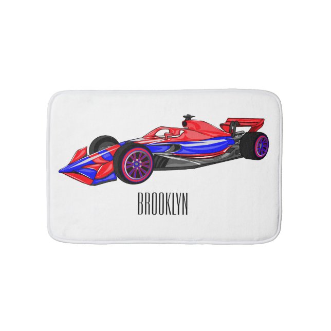 Professional racing car cartoon illustration bath mat (Front)