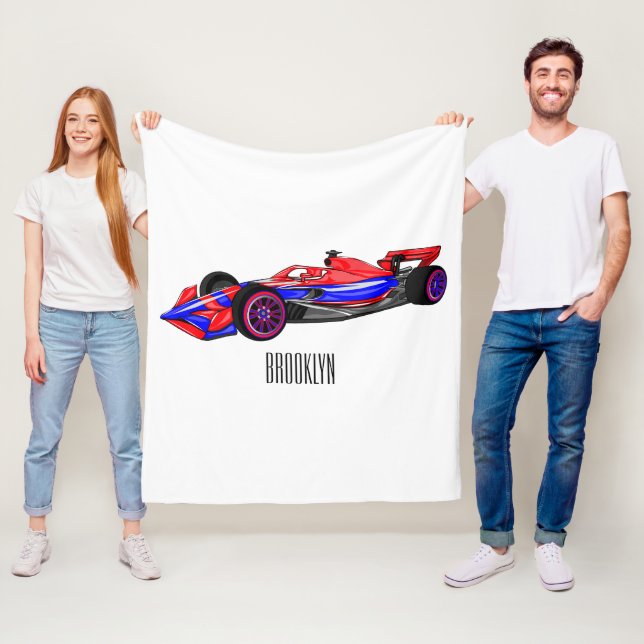 Professional racing car cartoon illustration fleece blanket (In Situ)