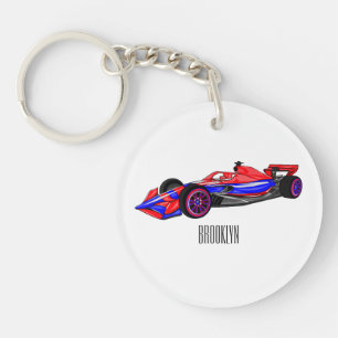 Professional racing car cartoon illustration keychain