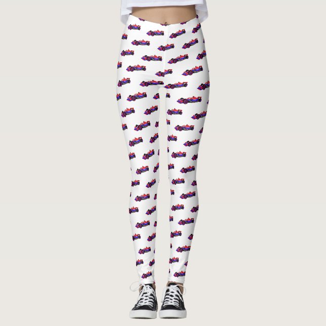 Professional racing car cartoon illustration leggings (Front)