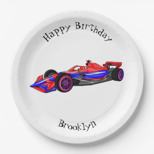 Professional racing car cartoon illustration paper plate