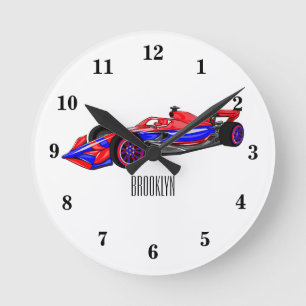Professional racing car cartoon illustration round clock