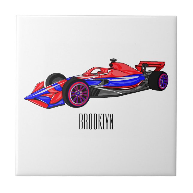Professional racing car cartoon illustration tile (Front)