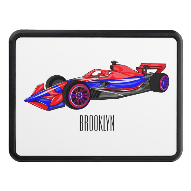 Professional racing car cartoon illustration trailer hitch cover (Front)