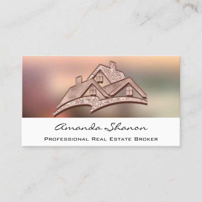 Professional Real Estate Agent Broker Home 3D Rose Business Card (Front)