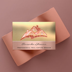 Professional Real Estate Agent Broker Rose Gold Business Card