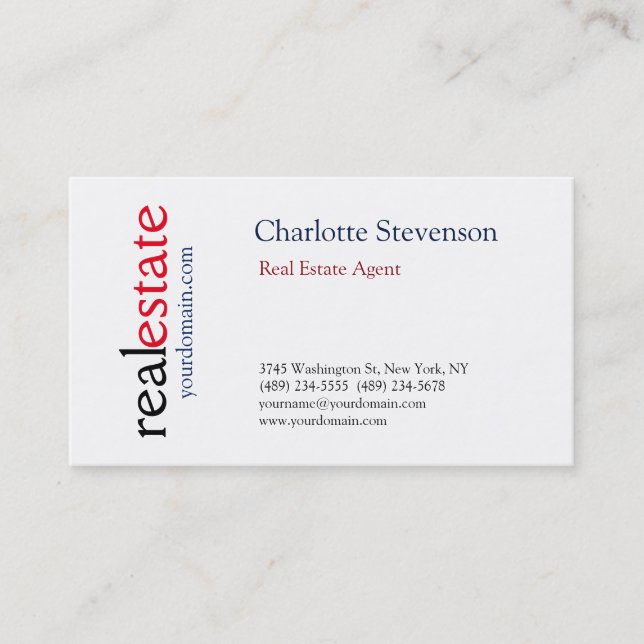 Professional Real Estate Agent Modern Plain Business Card (Front)