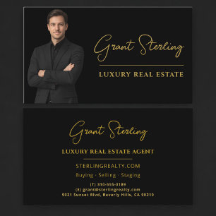 Professional Real Estate Black Gold Script Luxury  Business Card