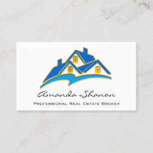 Professional Real Estate Broker Agent Blue  Gold Business Card