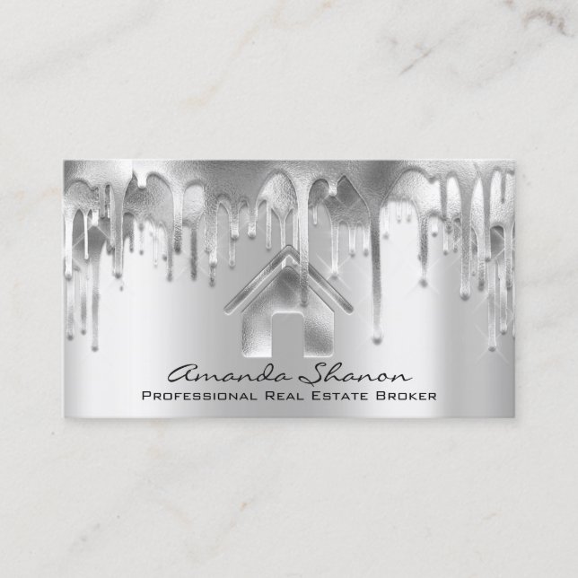 Professional Real Estate Broker Agent Silver Grey Business Card (Front)