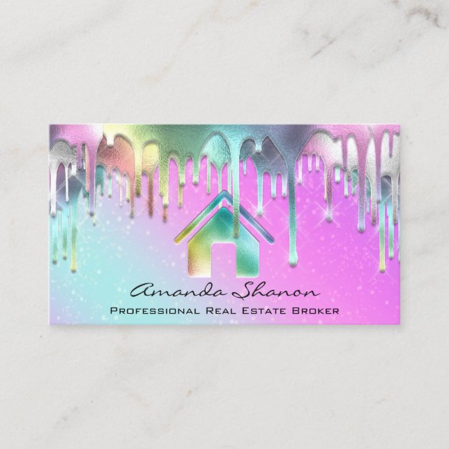 Professional Real Estate Broker Pink Holographic Business Card (Front)