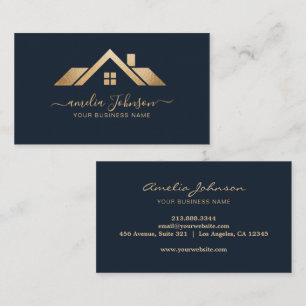 Professional Real Estate Dark Navy Blue Gold Foil  Business Card