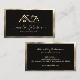 Professional Real Estate House Logo Black & Gold   Business Card