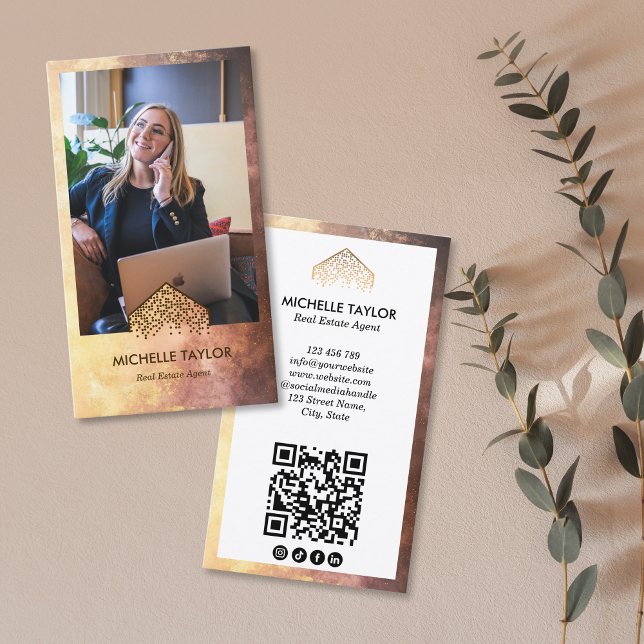 Professional Real Estate Logo Photo QR Code Business Card (Creator Uploaded)