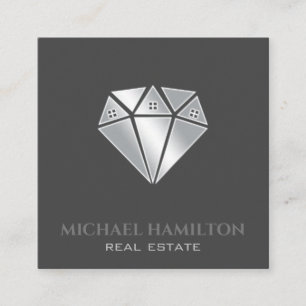 Professional real estate modern diamond house logo square business card