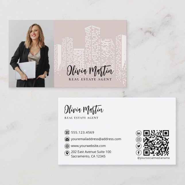 Professional Real Estate | Photo QR Code  Business Card (Front/Back)