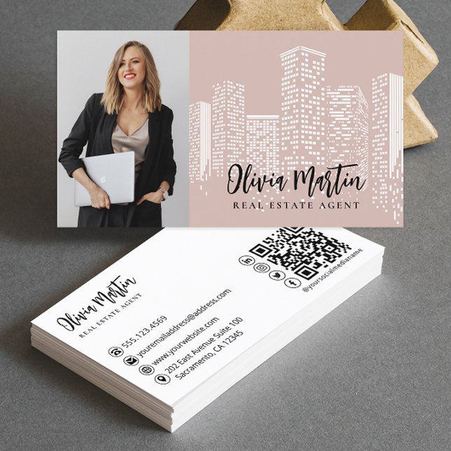 Professional Real Estate | Photo QR Code   Business Card (Creator Uploaded)