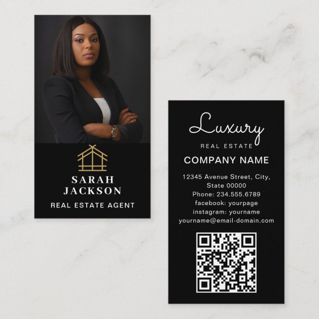 Professional Real Estate Realtor Add Photo QR Code Business Card (Front/Back)
