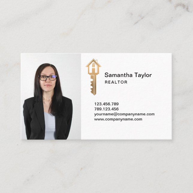 Professional Realtor Real Estate Add Photo Key Bus Business Card (Front)