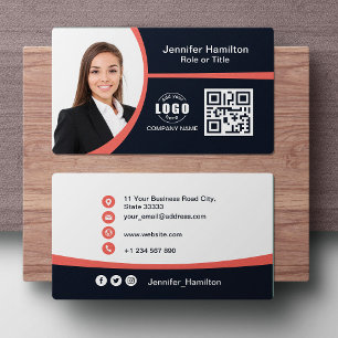 Professional  Red add your Logo QR Code Business Card