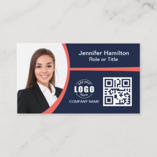 Professional Red add your Logo QR Code Business Card