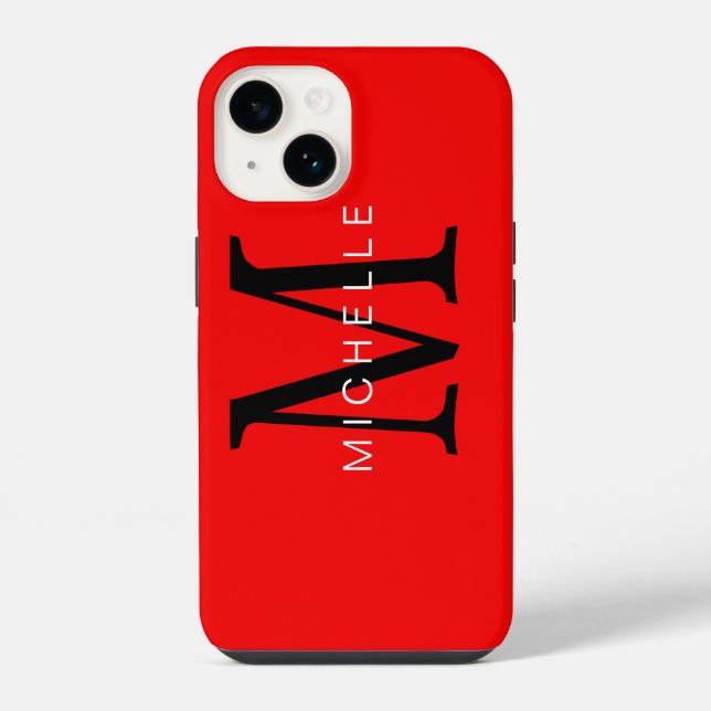 Professional Red Black Monogram Your Name iPhone Case (Back)
