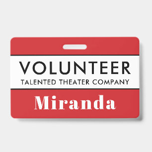 Professional Red Black Volunteer Name Badge
