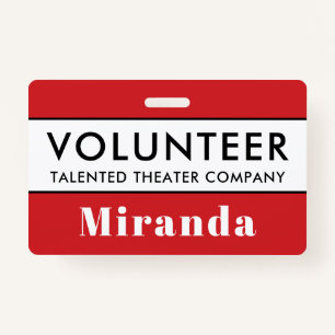 Professional Red Black Volunteer Name Badge