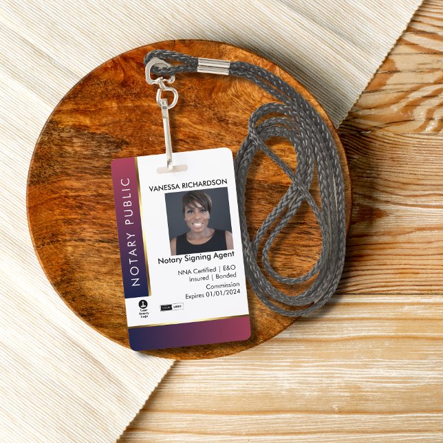 Professional Red & Blue Add Logo Notary Photo ID  Badge (Creator Uploaded)