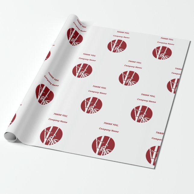 Professional Red Custom Logo & Thank You  Wrapping Wrapping Paper (Unrolled)