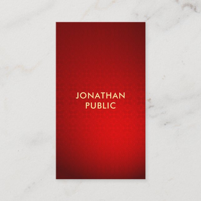 Professional Red Damask Gold Text Elegant Template Business Card (Front)