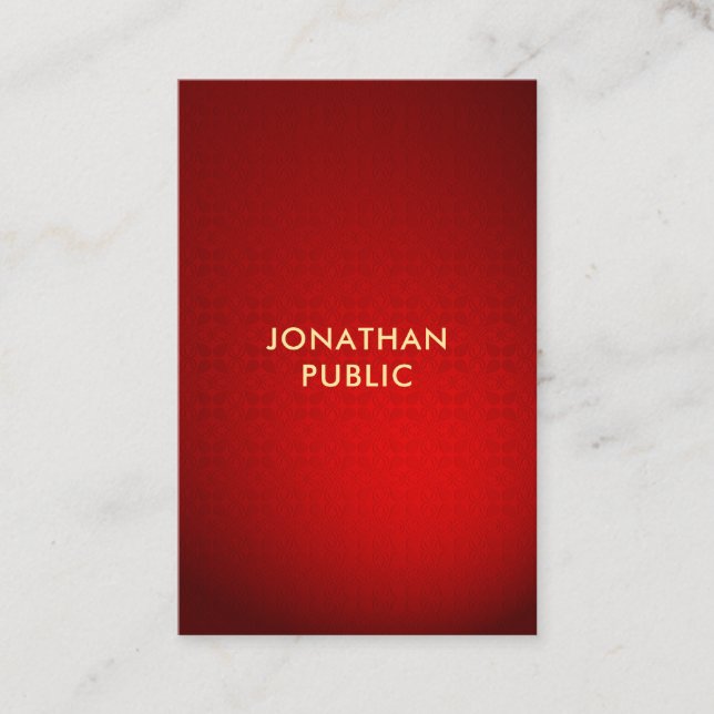 Professional Red Damask Gold Text Template Modern Business Card (Front)